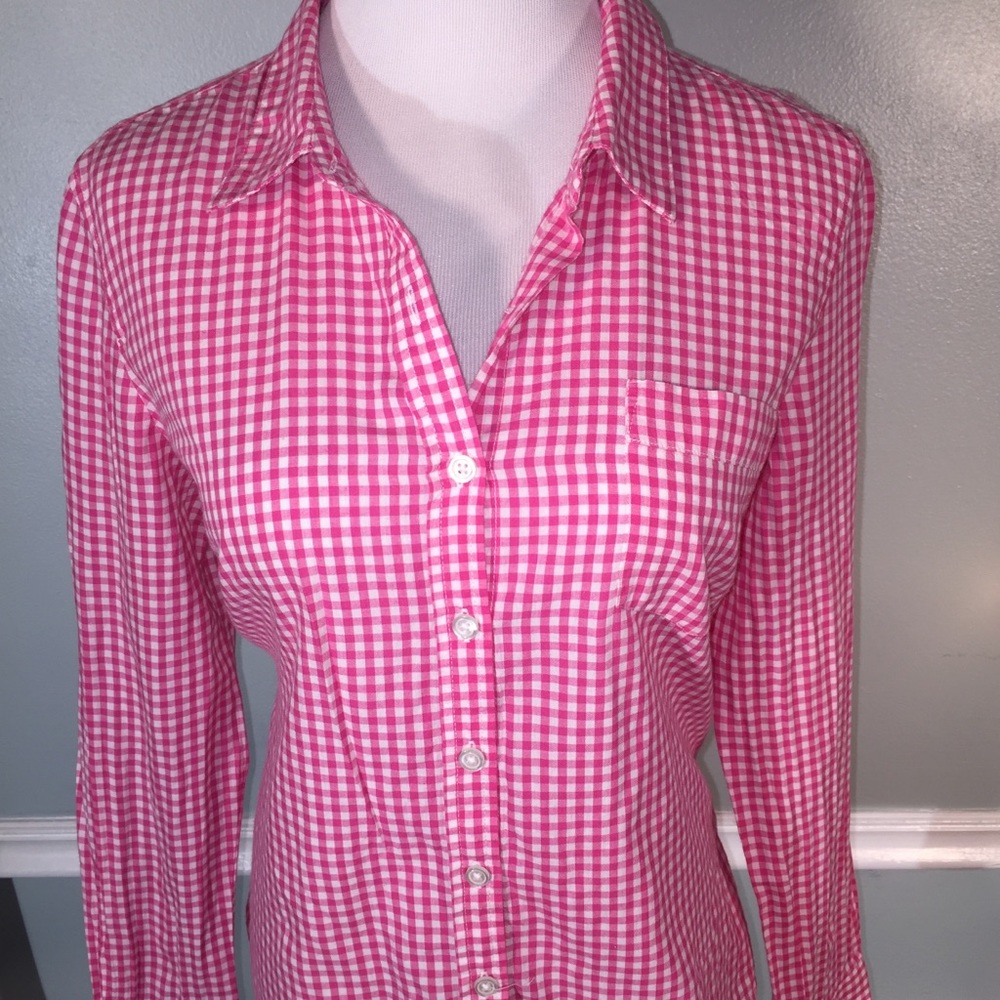 Ellen Tracy Pink Gingham Button Down - image 2